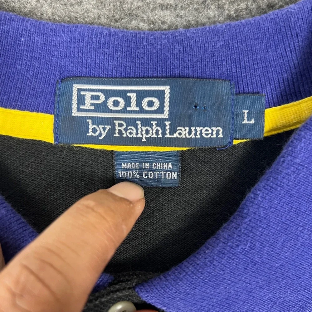 Vintage Polo Ralph Lauren Polo Shirt Men's Large Blue Collar Yellow Pony Faded